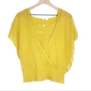 ANTHRO MOTH Open Knit Lace Hooded Wrap Mustard Top S/M